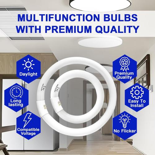FC8T9/CW 22W and FC12T9/CW 32W Cool White Set, 8 inch T9 22 Watts Circular Light Bulbs, 12 inch 32 Watts Circline Fluorescent Bulb Round Ring Bulb CRI 80, G10q Prong