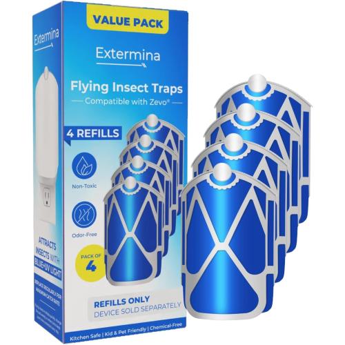 Refills for Zevo Flying Insect Trap (4-Count) - Value Pack, 40  Day Use - Replacement Cartridges for Zevo M364, M364A & MAX - Non-Toxic & Odorless (4)