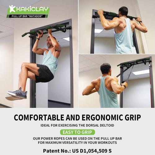 New Upgrade Pull Up Bar for Doorway with Ergonomic Grip - Upto 440 Lbs Capacity, No Screwing or Slipping - USA Original Patent, Designed, Shipped, Warranty