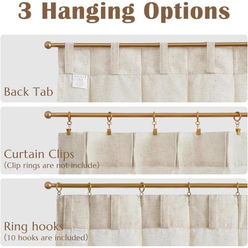 jinchan Pinch Pleated Linen Blend Curtains 54 Inch 2 Panels Light Filtering Modern Farmhouse Back Tab Drapes for Living Room Bedroom Beige