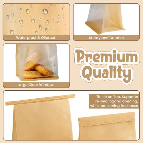 HONKID Cookie Bags with Seal, 50 Pack 3.9x3.1x8.2 Inches Small Bakery Bags with Window Tin Tie Tab Lock Resealable Cookie Gift Bags for Cookies Donut Baked Goods Packaging