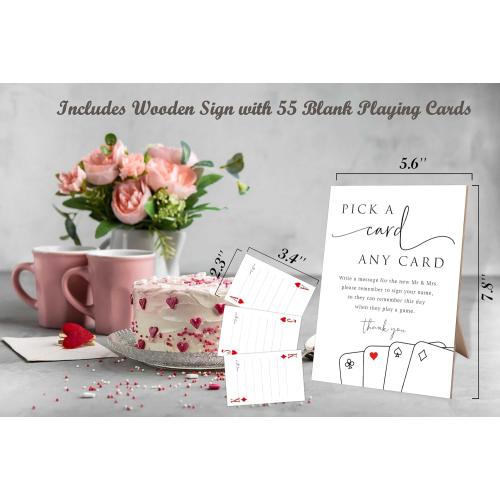 Playing Card Guest Book Signs for Wedding, Elegant Minimalist Style Wooden Sign with 55 Blank Playing Cards as Wedding Guest Book Alternative, Wedding Signs For Ceremony And Reception,Y29