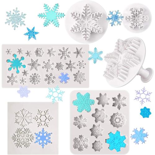Patelai 6 Pcs 3D Snowflake Silicone Mold Christmas Snowflake Fondant Mold
