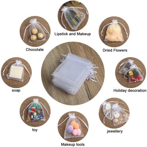 Hopttreely 100PCS Premium Sheer Organza Bags, White Wedding Favor Bags with Drawstring, 4x4.72 Jewelry Gift Bags for Party, Jewelry, Christmas, Mother's Day, Festival, Bathroom Soaps, Makeup Organza Favor Bags
