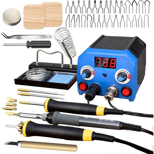 LH55-3-3 Wood Burner kit Wood Burning Tool Pen 200~750℃, Wood Burning kit with Digital Thermometer Temperature Adjustable Temperature 3 pyrographic Wood Burning pens 37 Wood Burning Pen Tips