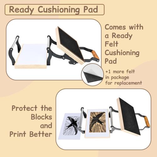 TOPOWN Linocut Press Machine, Printing Hand Lever Press Machine, Linocut Manual Printmaking Machine, A4 Size Lever Printmaking Press Machine with Felt Pad for Blocks up to About 25mm Thick