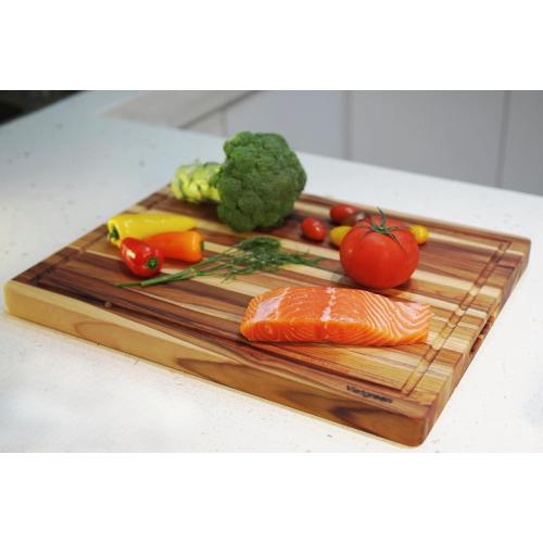 Teak Wood Cutting Boards for Kitchen, [18 x 14 x 1.25] Medium Wooden Cutting Boards, Knife Friendly Butcher Block Cutting Board with Deep Juice Grooves and Built in Handle