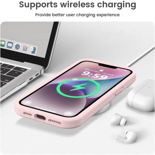 Vooii Compatible with iPhone 13 Pro Max Case, Liquid Silicone Upgrade [Camera Protection] [Soft Anti-Scratch Microfiber Lining] Shockproof Phone Case for iPhone 13 Pro Max 6.7 inch - Chalk Pink