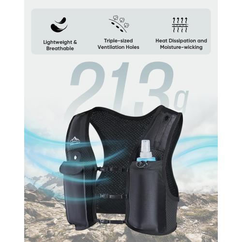 Running Vest for Women Men, USA Original Patent, Adjustable Chest Straps Running Hydration Vest with 500ml Soft Flask, Lightweight Reflective Hydration Backpack for Marathon