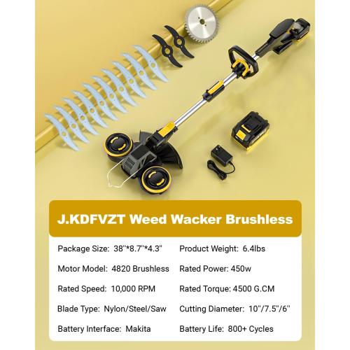 Cordless Weed Wacker with Brushless Motor, 10 Inch 3-in-1 Grass Trimmer& Edger & Lawn Mower with 4.0Ah Battery and Charger (One 4.0AH battry)