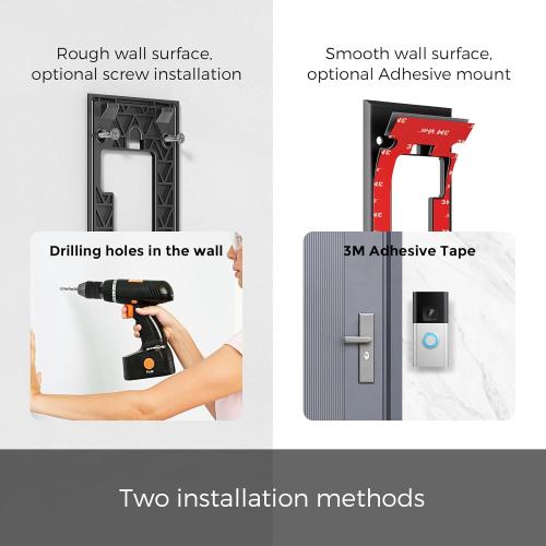No Drill Doorbell Mount for Ring Battery Doorbell (2024 Release) - Strong Adhesive Mounting Plate, Renter Friendly Apartment & Office Video Doorbell Holder Bracket, Easy Install Accessories Kit