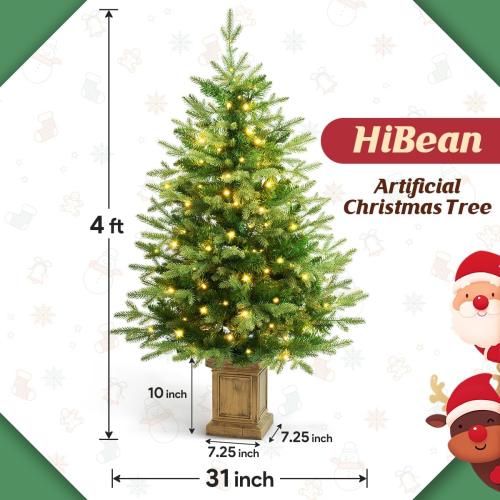 2 pack Size 4FT Christmas Tree with 100 Lights, Potted Artificial Christmas Tree Outdoor Decor 8 Mode Timer Waterproof with Real-Like Tips & Round Branches for Front Door, Porch, 2 Pack (Green) (Green)