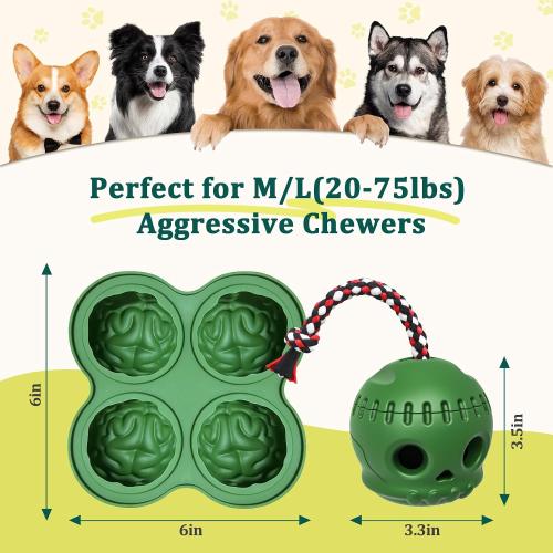 Frozen Treat Toy for Aggressive Chewer, Long-Lasting Interactive Dog Toy to Keep Pup Busy and Reduces Anxiety, DIY Fillable Rubber Treat Toy with Silicone Molds