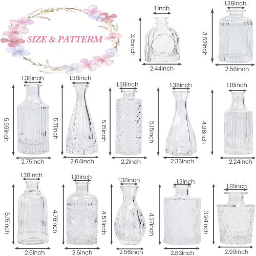UPBUD Clear Glass Bud Vases Set of 12, Small Vases for Flowers