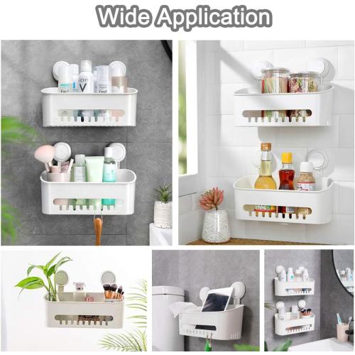 Plastic Shower Caddy Suction Cup Shower Organizer Basket Bath Shelf, Strong Suction Power Bathroom Caddies with Fence Hooks, Kitchen Rack, Waterproof, Oilproof, Reusable, for Shampoo, Gel