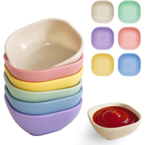 SHECIPIN 6 Pack Small Plastic Bowls 4.5 OZ Unbreakable Wheat Straw Dipping Bowls，plastic ramekins, Assorted Colors Dipping Sauce Cups, dip cups， Dessert, Ketchup