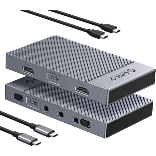 ORICO 4K USB Portable HDMI Capture Card with Dual 4K@60Hz Inputs, Compatible with PS5/Xbox/Switch/OBS and More, for Streaming & Recording Gaming, Works on Laptop, PC, Mac, iPad