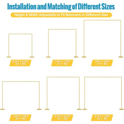 Fomcet 10FT x 10FT Backdrop Stand Heavy Duty with Base, Gold Portable Adjustable Pipe and Drape Kit, Square Metal Arch Party Frame for Wedding Birthday Parties Banquet Decorations
