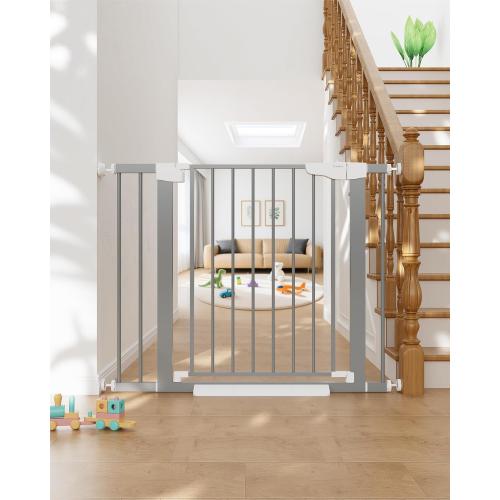Cumbor 29.7-40.6 Baby Gate for Stairs, Mom's Choice Awards Winner-Dog Gates for Doorways, Pressure Mounted Auto-Close Pet Gates for Dogs Indoor, Safety Child Gate with Easy Walk Thru Door, Gray