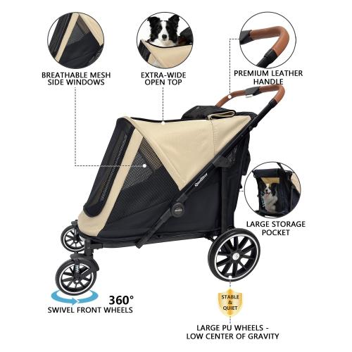 Dog Stroller for Large & Medium Dogs,Foldable Large Pet Stroller for 2 Dogs with 360° Wear-Resistant Rubber Wheels Mesh Windows,Ideal for Senior Pets Extra Large Heavy Duty,All Terrain Wagon Cart