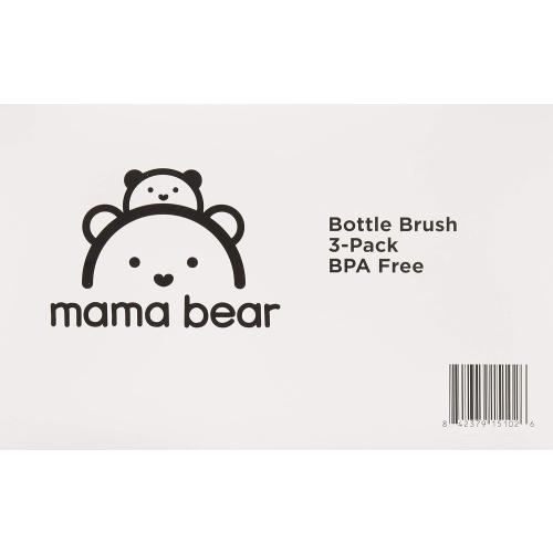 Amazon Brand - Mama Bear Baby Bottle Brush with Nipple Cleaner and Suction Cup Stand, White (Pack of 3)