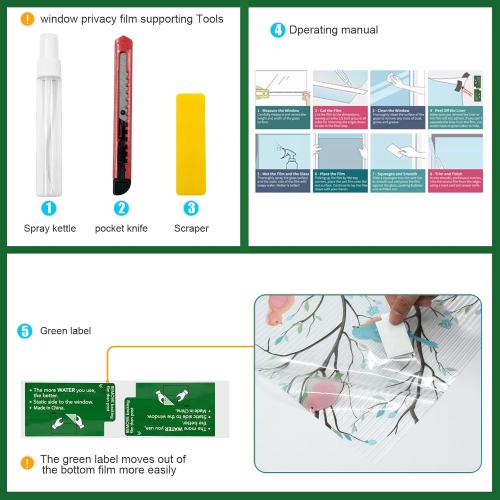 Bird Window Film Upgraded Reusable Stained Glass Window Film - No Glue, Decorative Privacy for Home Windows (Colorful Birds, 17.5 X 78.7 in)