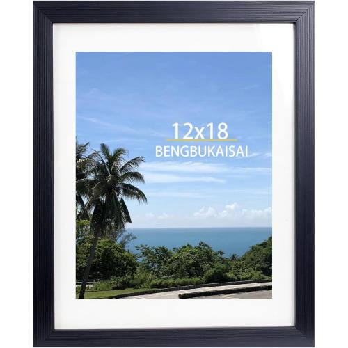 12x18 Picture Frame, Display Pictures 11x17 with Mat or 12x18 Without Mat, Wall Hanging Photo Frame,Black, 1 Pack