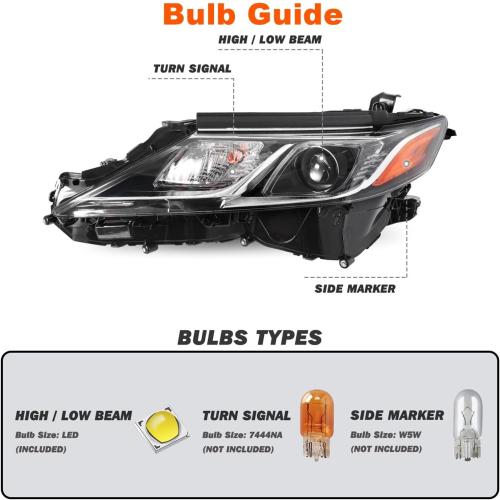 LED Projector Headlight Headlamp Compatible with 2018 2019 2020 2021 2022 Toyota Camry L LE SE DOT/SAE-Certified Replace for TO2502255 (Left Driver Side)