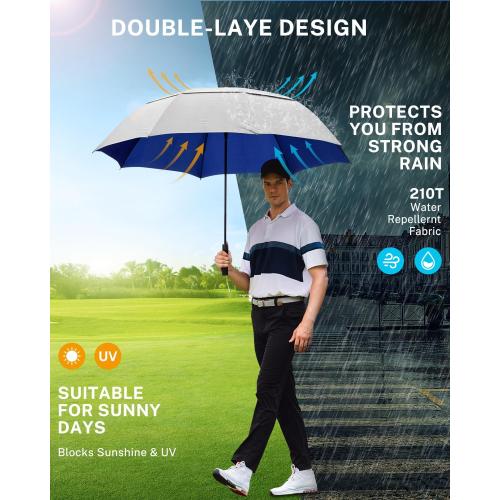 Gonex 54/62/68/72/80 Inch Extra Large Golf Umbrella, Automatic Open Travel Rain Umbrella with Windproof Water Resistant Double Canopy, Oversize Vented Umbrellas for 2-3 Men and UV Protection, Multiple Colors