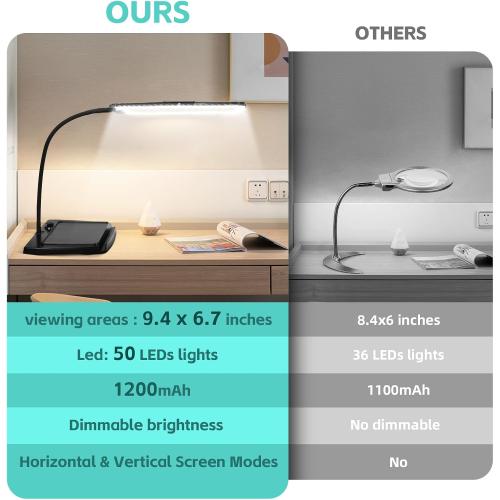 Large Hands Free Magnifying Glass with Light 50 Ultra-Bright LEDs Neck Magnifier Hands Free with Light Horizontal and Vertical Screen with Flexible Goose Neck Loop for Seniors