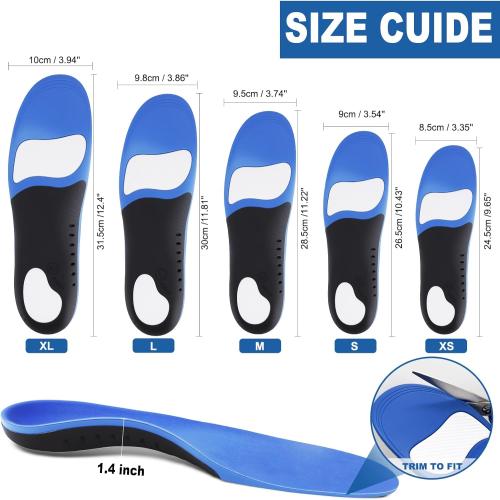Size medium Plantar Fasciitis Insoles, High Arch Support Shoe Inserts Men Women, Orthotics Gel Running Insoles for Flat Feet - Arch Pain - Pronation - Metatarsalgia Pain Relief Heavy Duty Support(Trim to Fit)