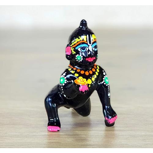 Esplanade - Black Painted Brass (3) 7.5 cms - Laddoo Gopal Baby Krishna Kishan Baby Krishna Thakurji Murti Idol Statue Sculpture