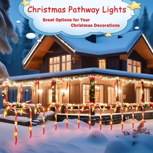 24 Pack Christmas Candy Cane Lights, Christmas Decorations Outdoor Waterproof with 8 Lighting Modes & Memory Function, Plug in Pathway Light for Outside Path Walkway Party Garden Yard Patio Xmas Decor