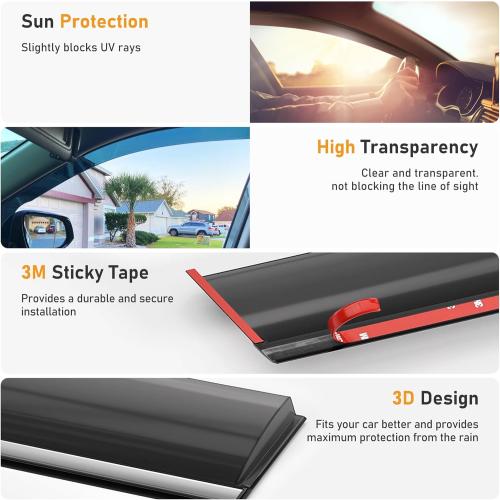 Shatterproof Taped-On Window Deflectors for Honda CR-V 2012-2016 with Chrome Trim, Rain Guards, Window Visors for Car, Vent Deflector, 4pcs