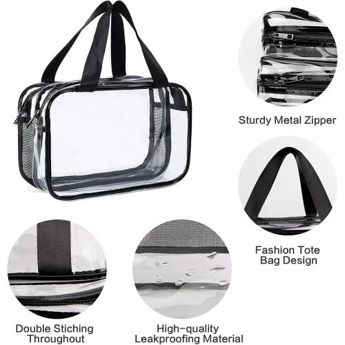 Clear Toiletry Bag for Women Men, Portable Large Travel Makeup Bag, Waterproof & Draining Transparent Cosmetic Bag, Carry On Airport Airline Compliant Bag
