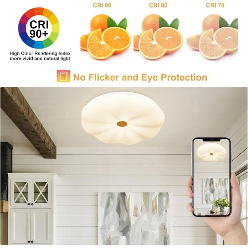 DLLT 48W Dimmable LED Flush Mount Ceiling Light, 20 Inch Close to Ceiling Light Fixtures with Remote, Modern Flower Cream Ceiling Lamp for Living Room Dining Room, 3000K-6000K Color Changeable, Timing