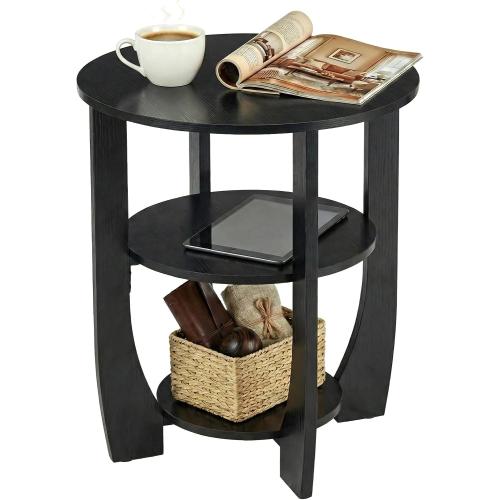 Round Side Table, Black, Modern Style | 3-Tier End Table with Storage, 19.7 inch, Nightstand for Bedroom Living Room, For Couch, Sofa, Recliner, Small Space