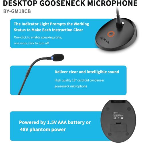 BOYA Desktop Gooseneck Condenser Microphone 18 Podium Microphones with Base LED Indicator XLR Mic for Meetings Video Conferences Streaming Lectures BY-GM18CB