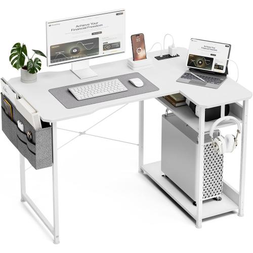 COLOR BLACK Small Gaming Desk with Power Outlets, 40 Inch L Shaped Desks with Reversible Shelves and Storage Bag,Computer Desk Corner Desk PC Desk for Gaming and Home Office Table