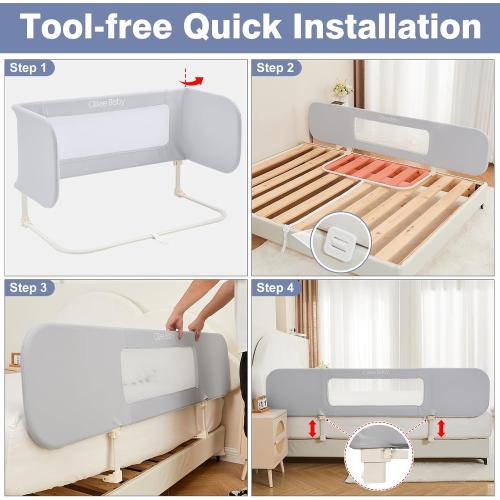 GREY Ciilee Baby Bed Rail for Toddlers Extra Large 72.83 L Kids Rails Guard for Twin, Full, Queen, King Bed Adjustable Children Side Railing Safety Bedrail Foldable Barandas para Camas de Niños (Grey