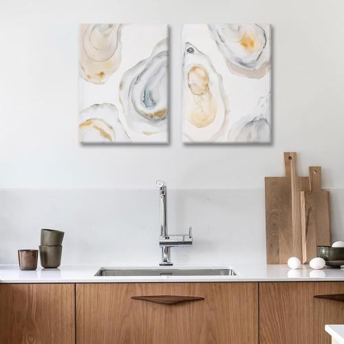 2Pcs Oyster Canvas Wall Art Abstract Coast Wall decor watercolor pictures Minimalist oyster shell prints Beach shell painting artwork for Dining room gallery Home Decoration