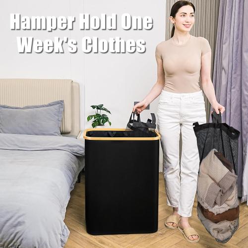 Hampers for Laundry Basket with Lid, 160L Extra Large 3 Section Clothes Divided Organizer for Bedroom, Laundry Room, Dirty Clothing Hamper, Black