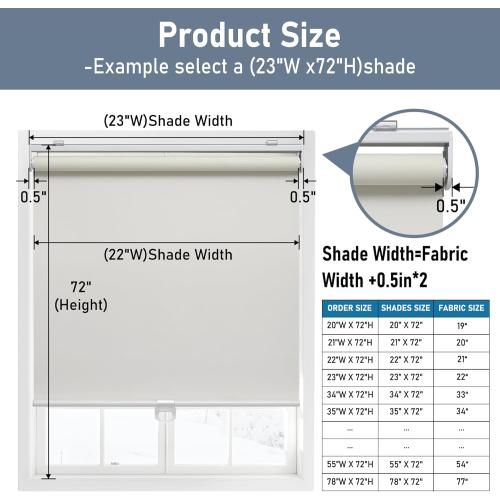 AOSKY Cordless Roller Shades Blackout Blinds for Windows Room Darkening Rolled Up Shades with Spring System, UV Protection Window Shades Door Blinds for Home and Office (50 W x 72 H, Ivory White)