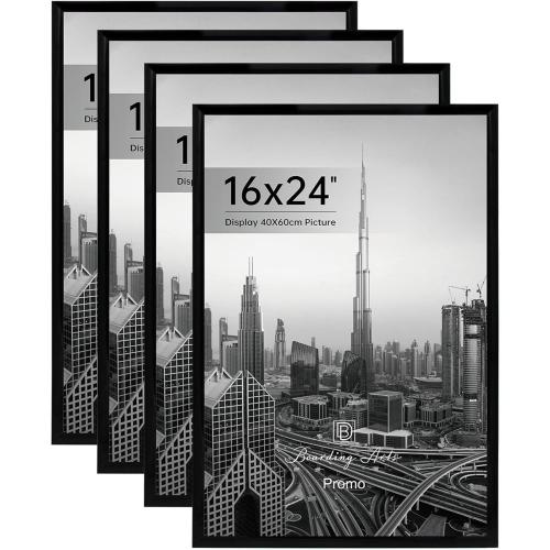 Boarding 16X24 Poster Frame 4 Pack, Scratch-Proof Picture Frames for Photo Gallery, Slide-In Strips,Photo Frames 16 x 24 for Horizontal or Vertical Wall Display, Black