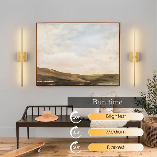 KARTOOSH Battery Operated Wall Sconces with Remote Control, Dimmable Wall Sconces Set of Two, 350°Rotate, 3000K LED Gold Wireless Wall Light for Living Room, Hallway, Bedroom, 28.3 Inch (2 Pack)