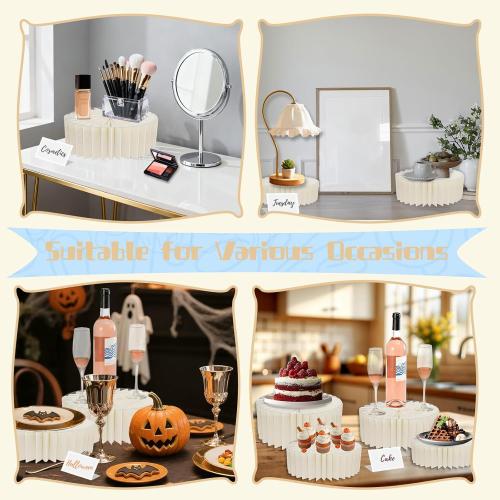 Buffet Risers Food Risers for Display Party Included 4 Sizes Foldable Buffet Risers with Acrylic and Mini Signs for Party Pedestal Cake Stand Set Catering Dessert Jewelry Collectibles Boxes