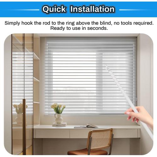 2 Pack 35 Blind Wand Replacement, White Tilt Wand with Hook and Grip for Vertical Blinds, Mini Blind Rod Stick Replacement for Window Curtains & Cordless Shades