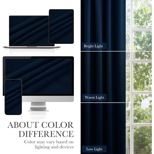 PONY DANCE 100% Blackout Cutains 90 inch Length 2 Panels Set, Navy Blue Velvet Thermal Insulated Window Drapes for Bedroom, Luxury Black Out Rod Pocket Back Tab Curtains for Living Room, W52 x L90