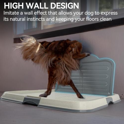 PAWISE Male Dog Pee Pad Holder with High Wall, 23.5x23.5 Indoor Potty Tray for Medium/Large Dogs, Reusable Large Training Pad Holder with Splash Guard, Includes 4 Pee Pads, Anti-Slip & Easy to Clean