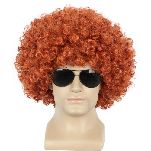 yuehong Adult Short Orange Curly Fluffy Afro Wig 70s 80s Disco Costume Hair Heat Resistant Synthetic Fibers Durable Breathable Wig for Unisex（Orange）